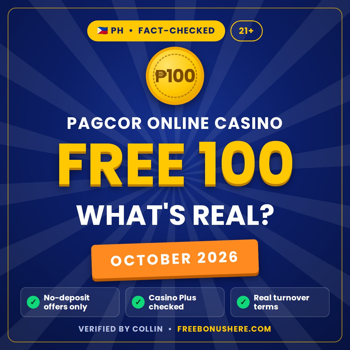 PAGCOR online casino free 100 October 2026 – which free 100 offers are real, verified for PH players 21+